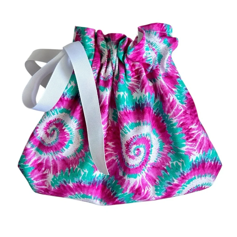 Hand Crafted Pink Tie-Dye Reusable Fabric Gift Bag Drawstring Eco Friendly